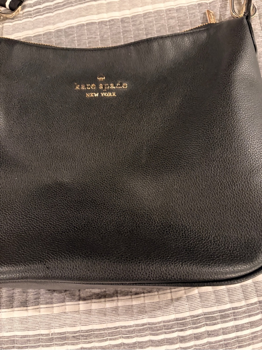 NWOT Kate Spade black leather tote with gold logo and card holder- never used - Picture 2 of 9
